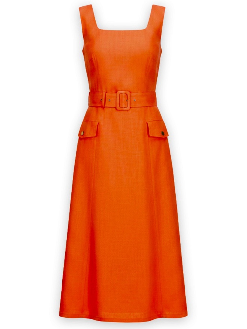 Tahari ASL Square Neck Belted Linen Blend Midi Dress Clementine Orange NWT - Picture 1 of 4